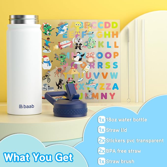 baab 18oz Kids Water Bottle, Insulated Water Bottle - Image 8
