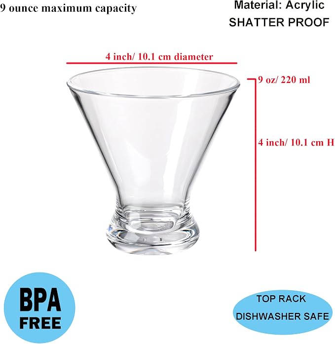 KOXIN-KARLU 9 oz Acrylic Martini Glasses, Plastic Stemless Martini Cocktail - Image 2