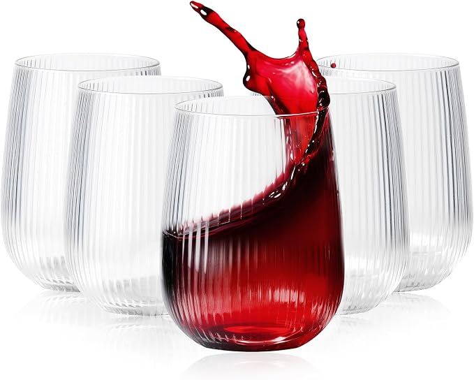 Lueumxc 36 Pack 15Oz Plastic Wine Glasses, Origami Ribbed Disposable Wine by Lueumxc