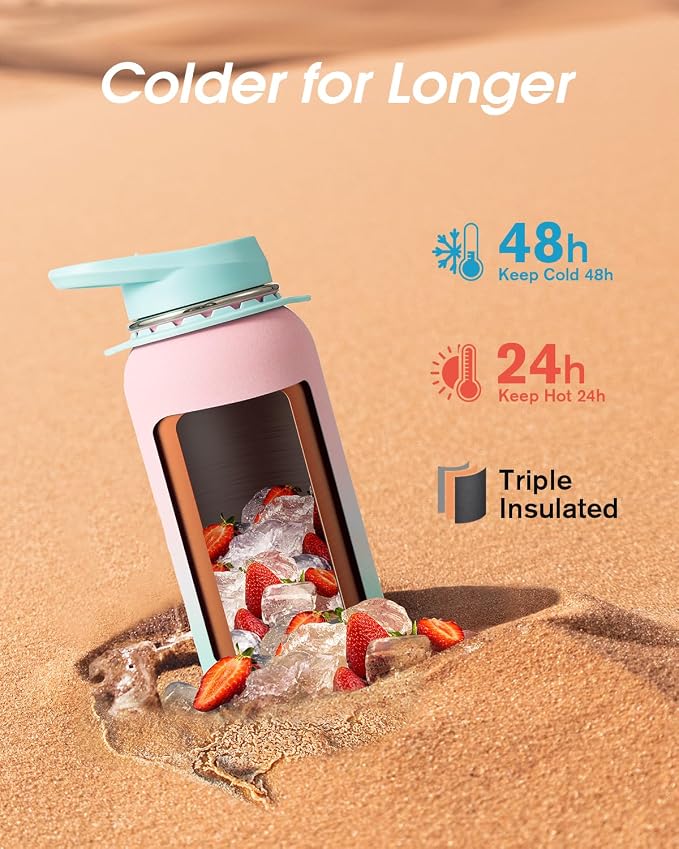 Coolflask Water Bottle with Straw, 40 oz Insulated Metal Water Flask with Straw - Image 2