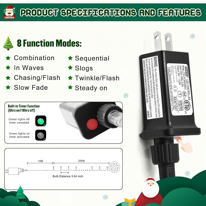 JMEXSUSS 229ft 700 LED Christmas Lights Outdoor, Christmas Tree Lights Plug in - Image 8