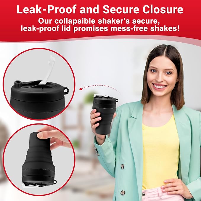 Collapsible Protein Shaker & Water Bottle Food-Grade, Leakproof Lid 600mL/20oz - Image 3