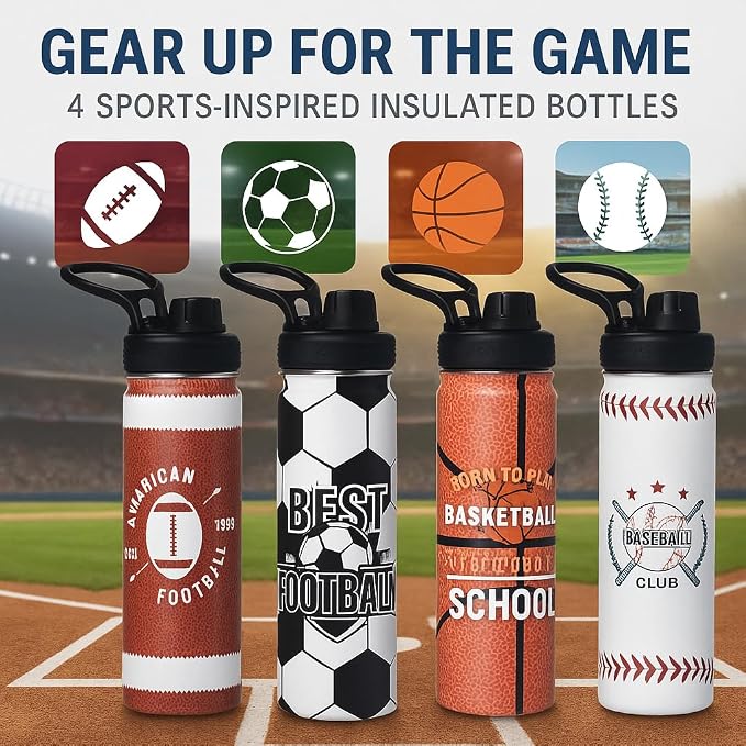Baseball Water Bottle, 24 oz Insulated Stainless Steel Sports Bottle - Image 8