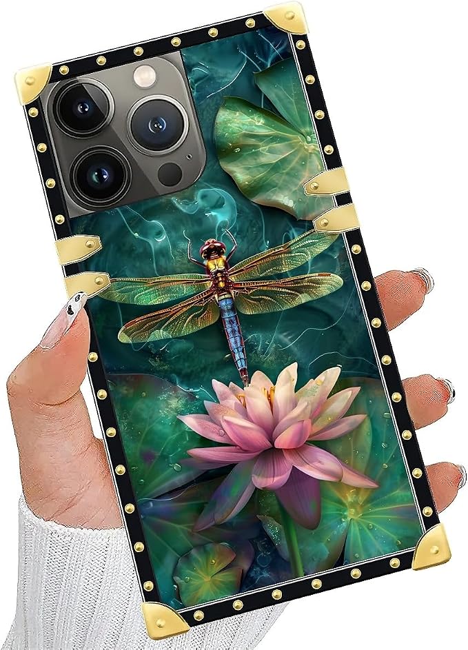 Compatible with iPhone 13 Pro Case, Colourful Dragonfly Pink Lily Pads Luxury - Image 5