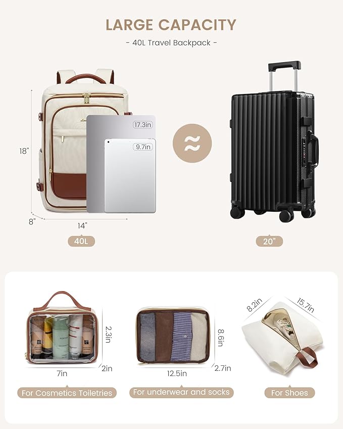 LOVEVOOK 40L Travel Backpack Carry on Flight Approved, Personal Item Bag - Image 3