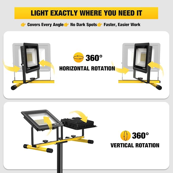 Upgraded LED Work Lights with Stand, 2-Head Adjustable Work Light, Waterproof - Image 3