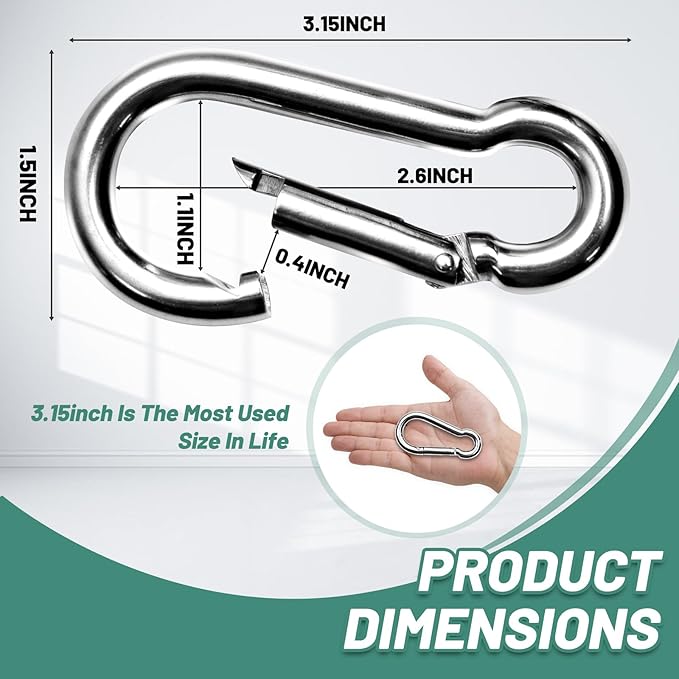 Pixel Panda 3.1&4 Inch Heavy Duty Carabiner Clips Load 1000lbs, 2&4&8Pack Large - Image 2