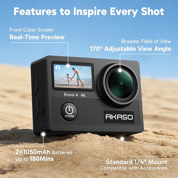 AKASO Brave 4 Action Camera 4K 30fps Ultra Hd Video 20MP Photo, WiFi Remote - Image 7