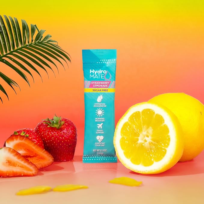 Electrolyte Powder Sugar-Free Hydration Packets Strawberry Lemonade HydroMATE - Image 2