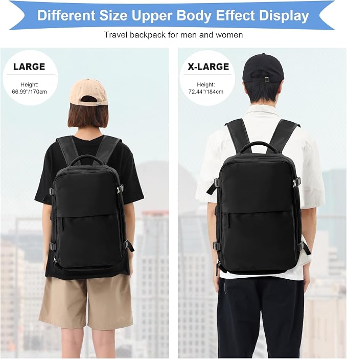 coowoz Black Travel Backpack For Women Men Airline Approved, Carry On Backpack - Image 6