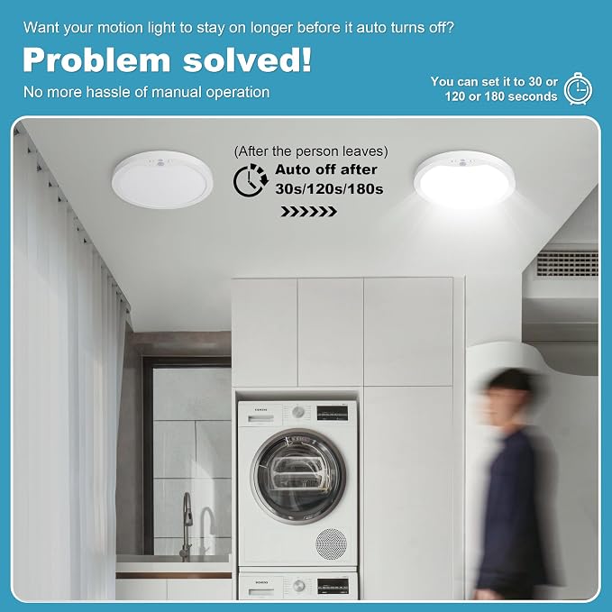 Hard-Wired Motion Sensor Ceiling Lights, 9in 20W Flush Mount Motion LED Ceiling - Image 3