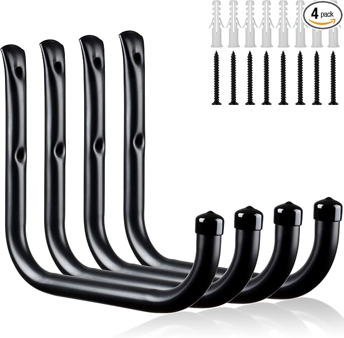 KURUI Wall Hooks for Garage Garden, 4 Pack Water Hose Holder, Large Garage by KURUI