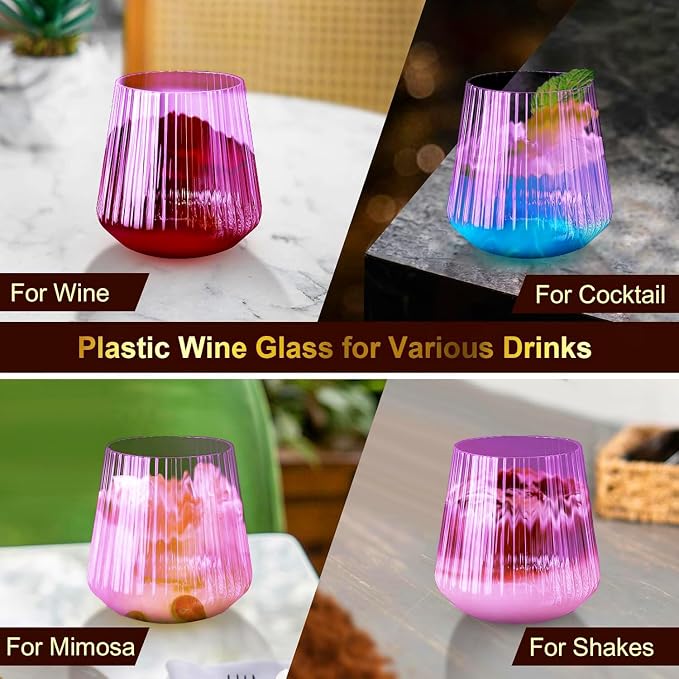 Lueumxc 40 Pack Plastic Ribbed Wine Glasses, 14Oz Origami Disposable Wine - Image 6