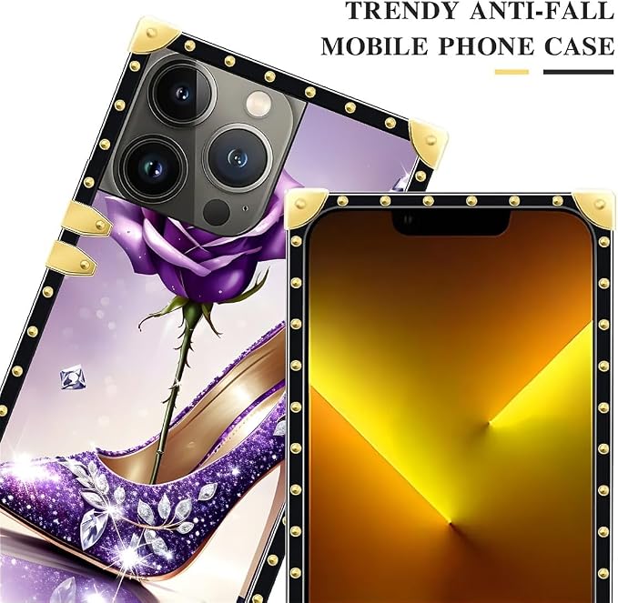 Compatible with iPhone 13 Pro Max Case, High Heeled Purple Diamond Rose Luxury - Image 4