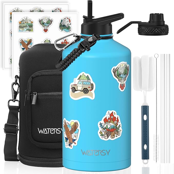 1 Gallon Water Bottle Insulated, BPA Free&Leak Proof, 128oz Stainless Steel by Watersy