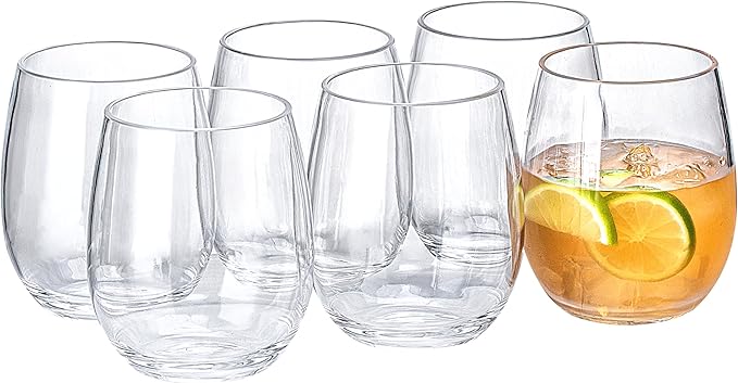 18oz Clear Stemless Wines Cups, Shatter-Proof Acrylic Glasses Drinkware by MIYOPESI