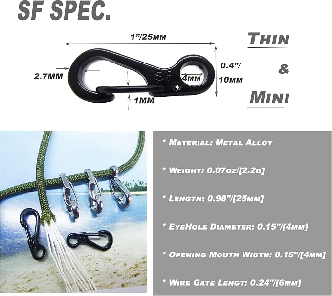 Mini Carabiner Clips with Metal Spring Wiregate Hook and Little Eye Hole - Image 5