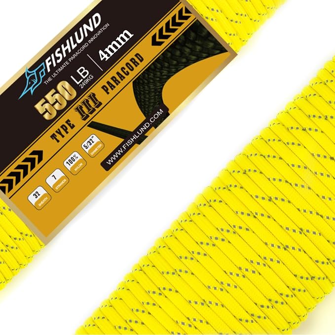 Reflective Paracord 550 lb, 7 Strand Paracord Rope 50ft 4mm, Nylon Parachute by FISHLUND