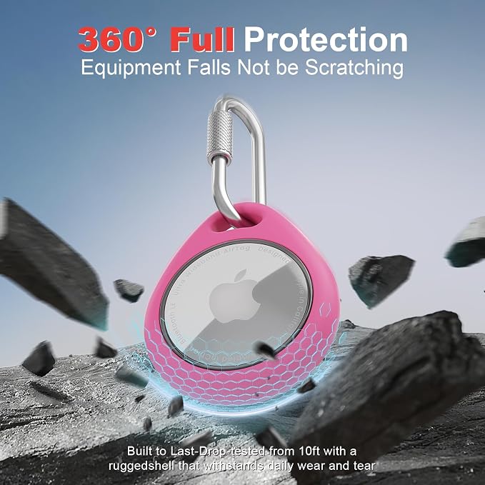 AirTag Holder with 304 Carabiner, 4 Pack IPX8 Waterproof Shockproof PC Hard Case - Image 4