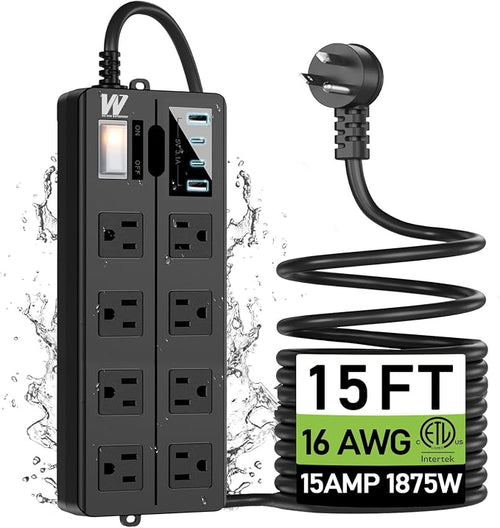 15FT Outdoor Waterproof Power Strip Surge Protector by Unknown
