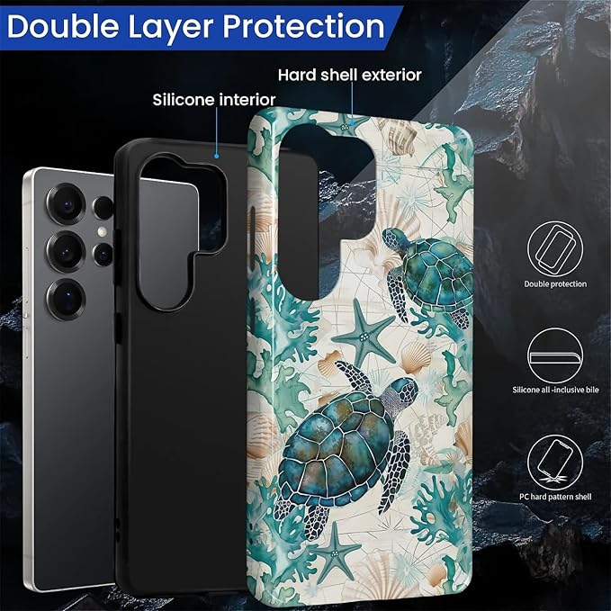 for Samsung Galaxy S25 Ultra Case, HL2 Ocean Sea Turtle Nautical Map Hybrid 2 - Image 2