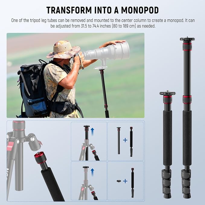 NEEWER Basics TP15 Camera Tripod Monopod, Ball Head Not Included - Image 6