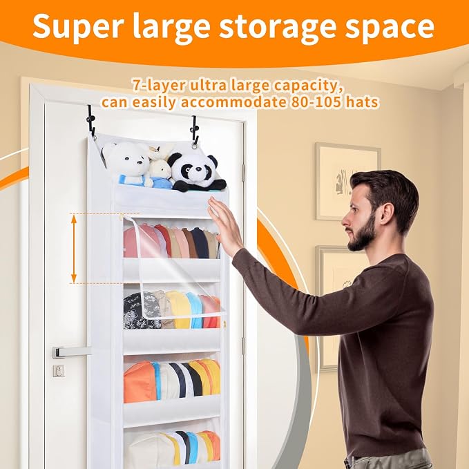 Toread 7-Layer Door-Mounted Baseball Cap Organizer, Dust-Proof Hat Rack Holds - Image 6