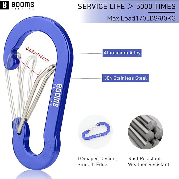 Booms Fishing CC5 Multi-Use Carabiner Clips, 10 Pack 2.7" Small Caribeener Clips - Image 2