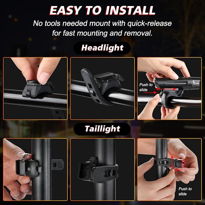 Ascher Ultra Bright USB Rechargeable Bike Light Set, Powerful Bicycle Front - Image 9