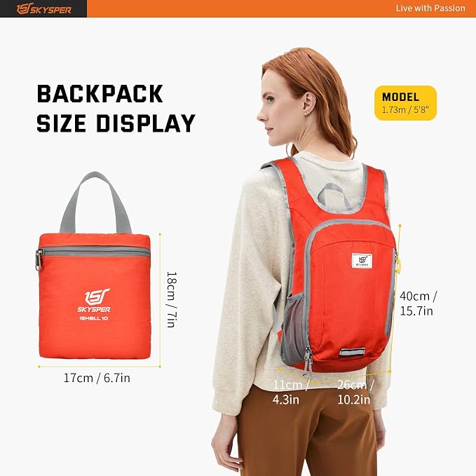 SKYSPER Small Daypack 10L Hiking Backpack Packable Lightweight Travel Day Pack - Image 6