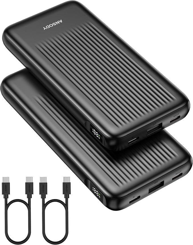 2-Pack Portable Charger, 10000mAh 22.5W Compact USB C Power Bank Fast Charging by Ansody