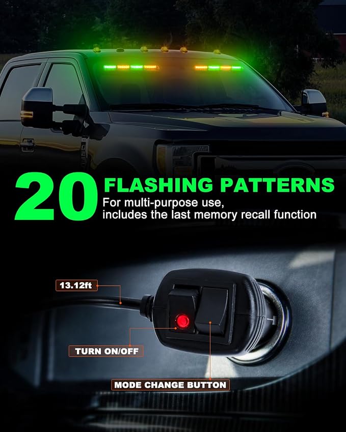 HLauto 6Z4J Emergency Dash Strobe Lights: 2x16.8 inch Green Amber Safety Lights - Image 4