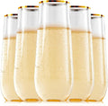 FOCUSLINE 24 Pack 9 Oz Plastic Stemless Gold Rim Champagne Flutes, Heavy Duty by FOCUSLINE