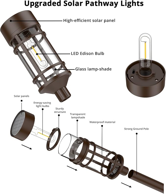 ILANCK Solar Pathway Lights Outdoor Solar Lights 8 Pack Metal & Glass Design - Image 6