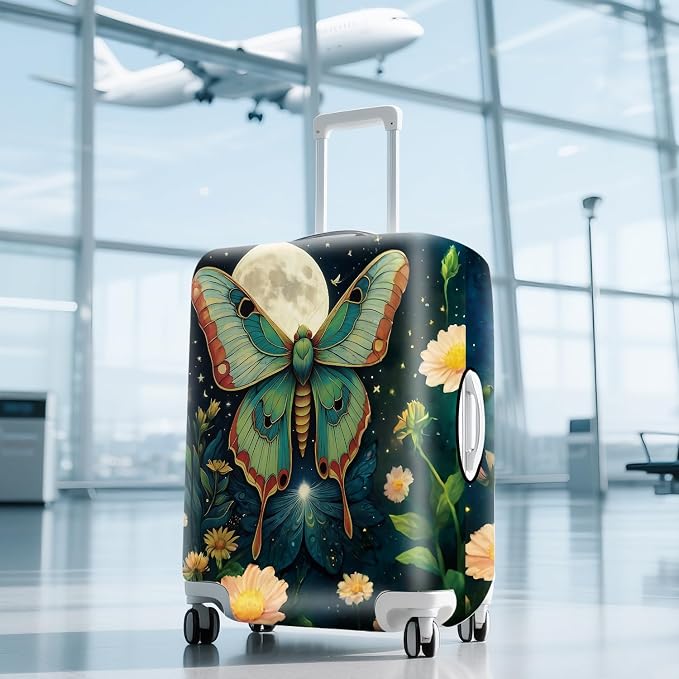 Moonlit Butterfly Flower MothTravel Luggage Cover -Stretchable Airplane - Image 9