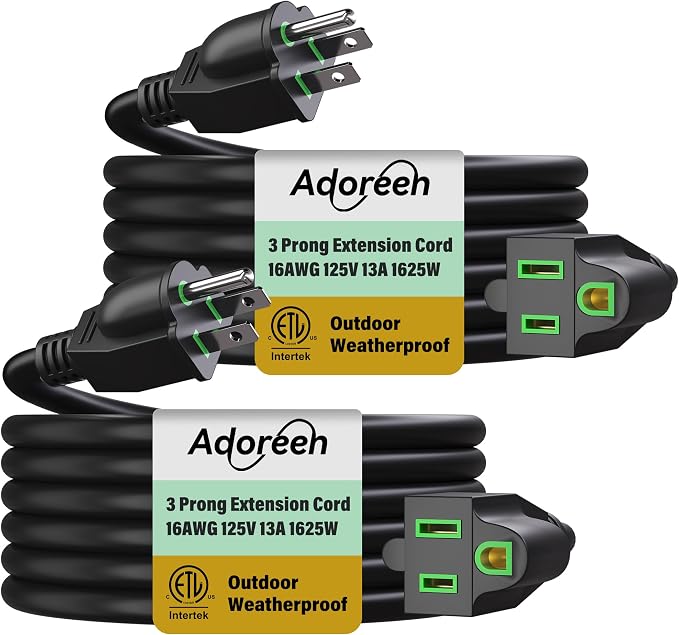 Adoreen Outdoor Power Extension Cord 50 Ft/2 Pack, 3 Prong 16 AWG Grounded Wire by Adoreen