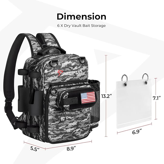 Piscifun Fishing Tackle Backpack, Convertible Sling or Waist Pack, 16-Pocket - Image 6