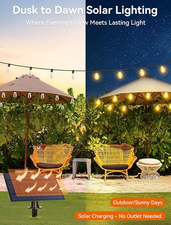 Brightever 60FT Solar String Lights Outdoor Waterproof, Patio Lights Solar - Image 6
