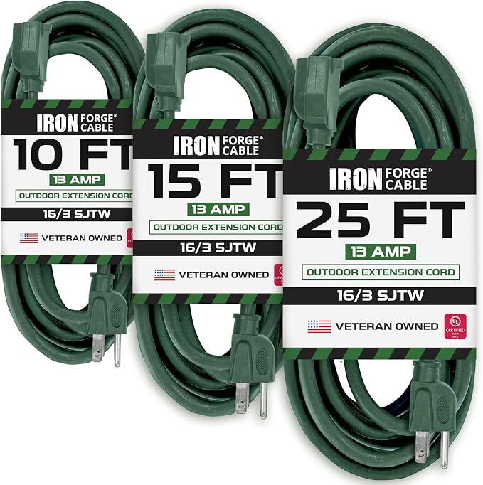 Iron Forge Cable Weatherproof Outdoor Extension Cord 3 Pack, 10 ft, 15 ft by IronForgeCable