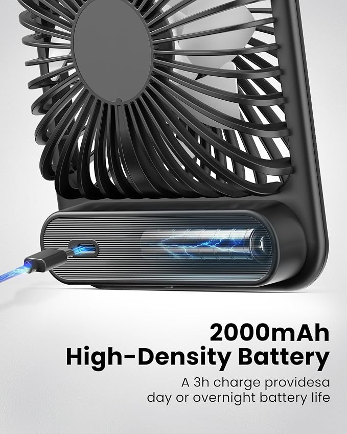 Koonie Battery Operated Desk Fan, Strong Wind, 180° Tilt Folding and 3 Speeds - Image 5