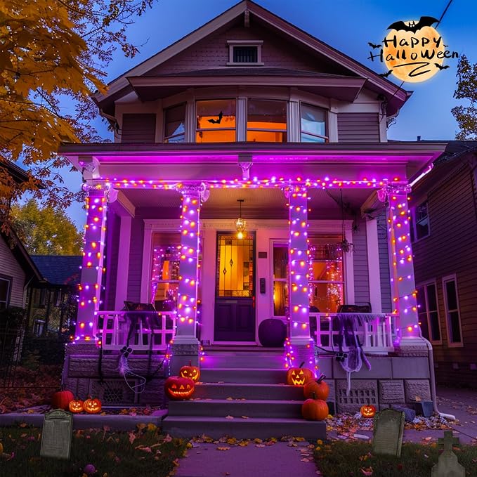 JMEXSUSS 400LED Orange and Purple Halloween Lights Indoor Outdoor Waterproof - Image 2