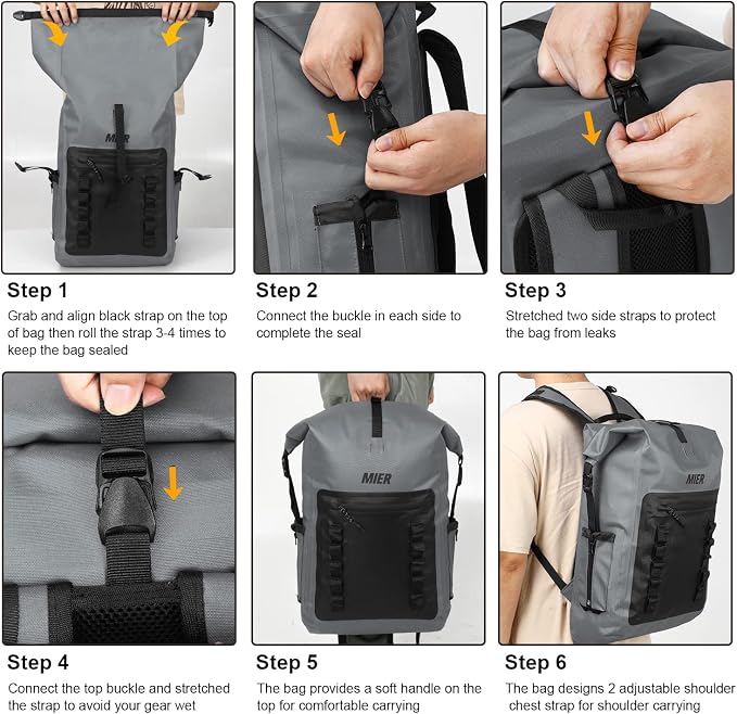 MIER Dry Bag Waterproof Backpack 30L Dry Sack Heavy Duty Roll-Top Closure - Image 7