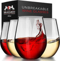 Bravario Unbreakable Stemless Plastic Wine Glasses | Reusable | Shatterproof by Bravario