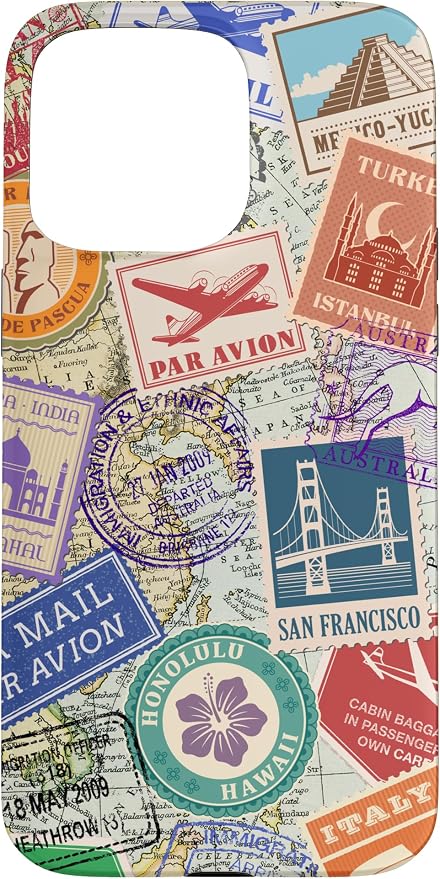 World Map Travel Passport Stamps Postage Stamp Case by Unknown