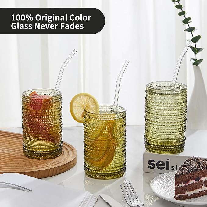 HomeVogue Hobnail Drinking Glasses Set of 6, 15 oz Vintage Glassware Set - Image 5