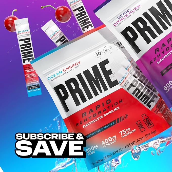 Prime Rapid Rehydration Electrolyte Powder Sticks, Ocean Cherry, Sugar Free - Image 8