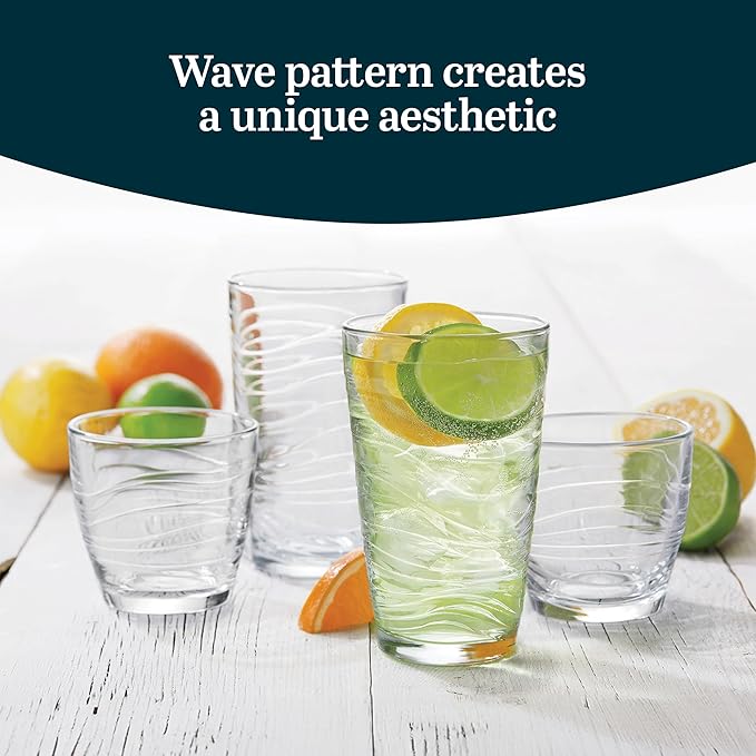 Libbey Orbita Rocks and Tumbler Drinking Glasses Set of 16, Durable Glass Cups - Image 4