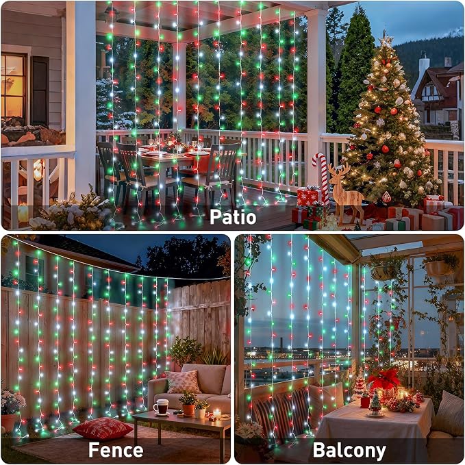 JMEXSUSS 300LED Red White and Green Christmas Curtain Lights - Image 6