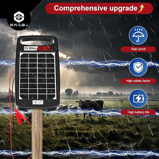 10 Miles Solar Powered Electric Fence Charger – 0.18J Output, 24/7 Day/Night - Image 3