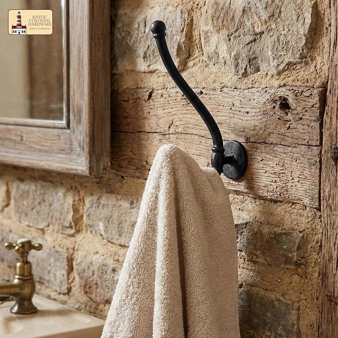Mystic Colonial Rustic Cast Iron Wall Hooks, Heavy Duty Retro Utility Hanger - Image 9